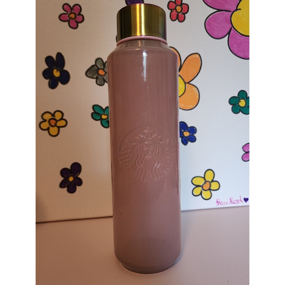 Starbucks Summer 2021 Pink Recycled Glass Water Bottle 22oz Oil Slick‎ Lid